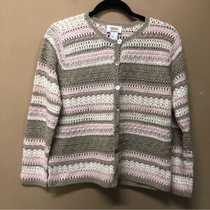 Talbots Hand Knit Crochet Sweater Cardigan Neapolitan Colors Size S NWT